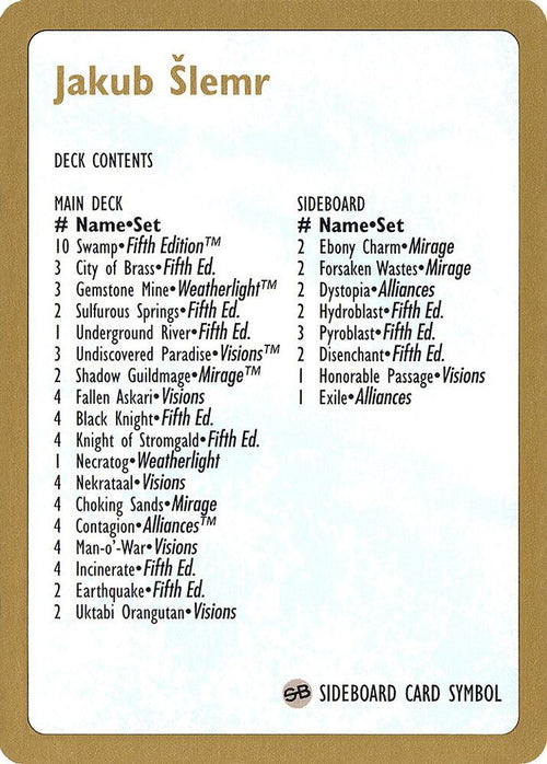1997 Jakub Slemr Decklist Card