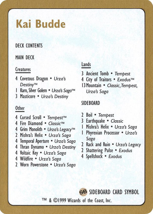 1999 Kai Budde Decklist Card