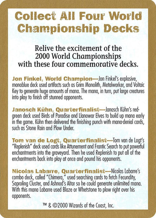 2000 World Championship Advertisement Card