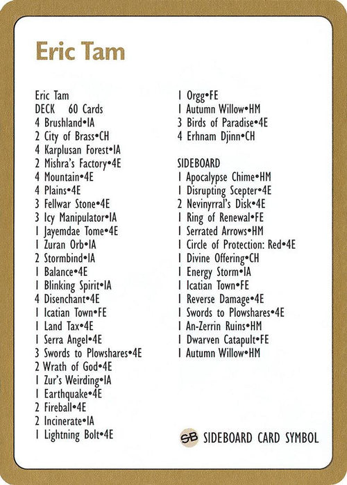 1996 Eric Tam Decklist Card
