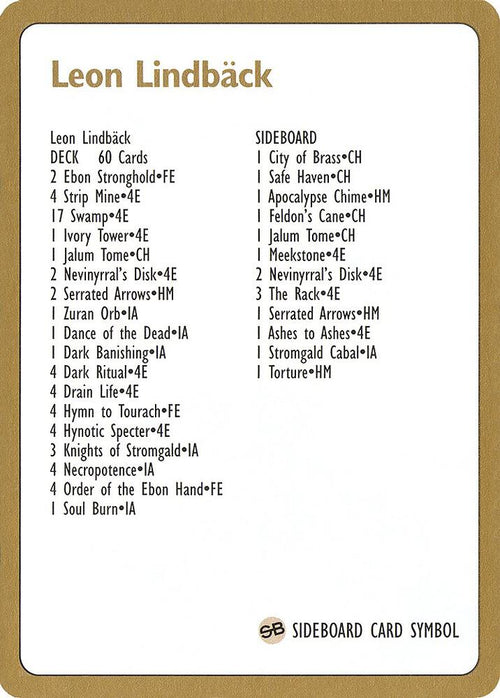 1996 Leon Lindback Decklist Card