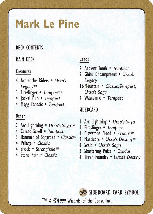 1999 Mark Le Pine Decklist Card