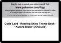 Code Card - Roaring Skies Theme Deck - "Aurora Blast" [Articuno]