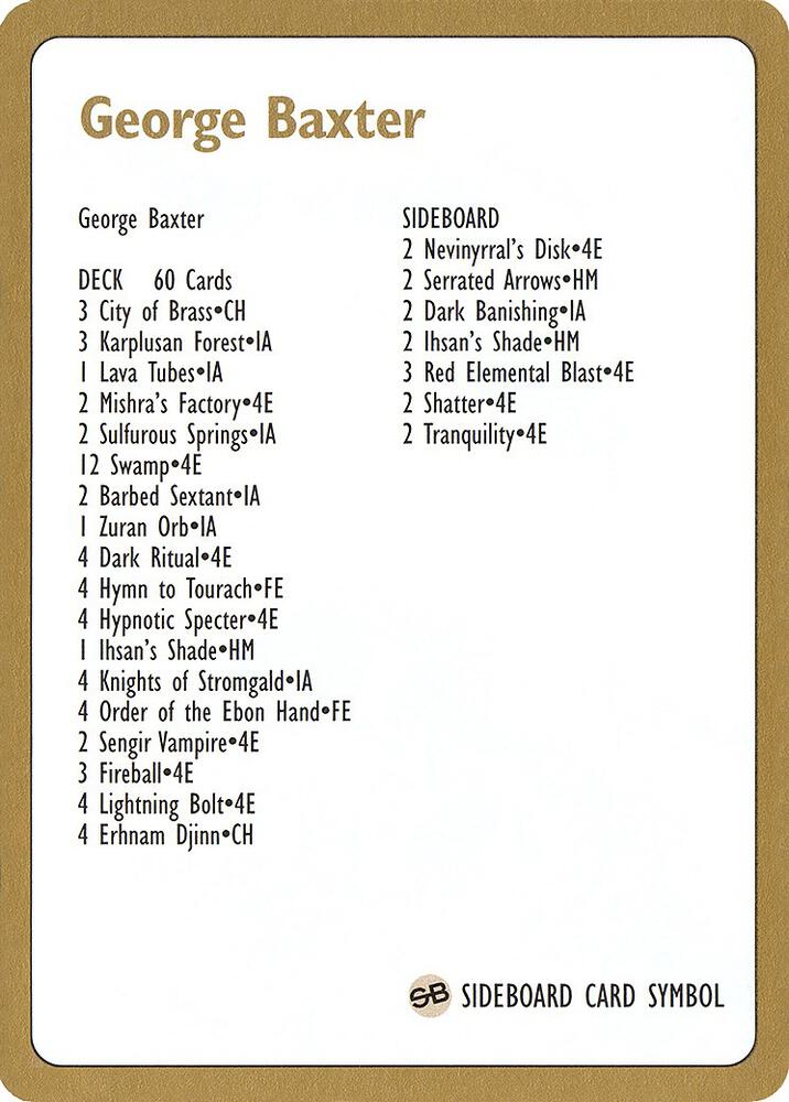 1996 George Baxter Decklist Card