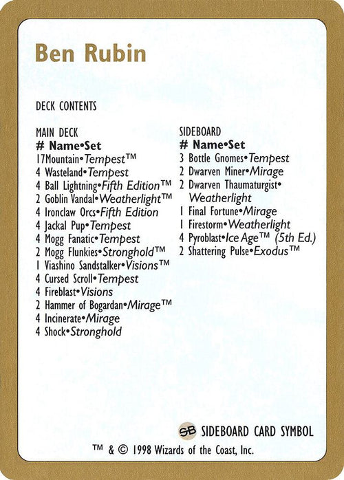 1998 Ben Rubin Decklist Card