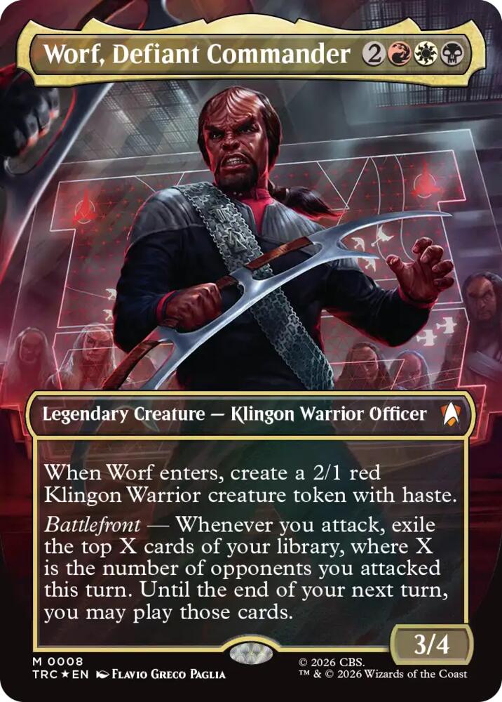 Worf, Defiant Commander (Borderless) (Surge Foil)